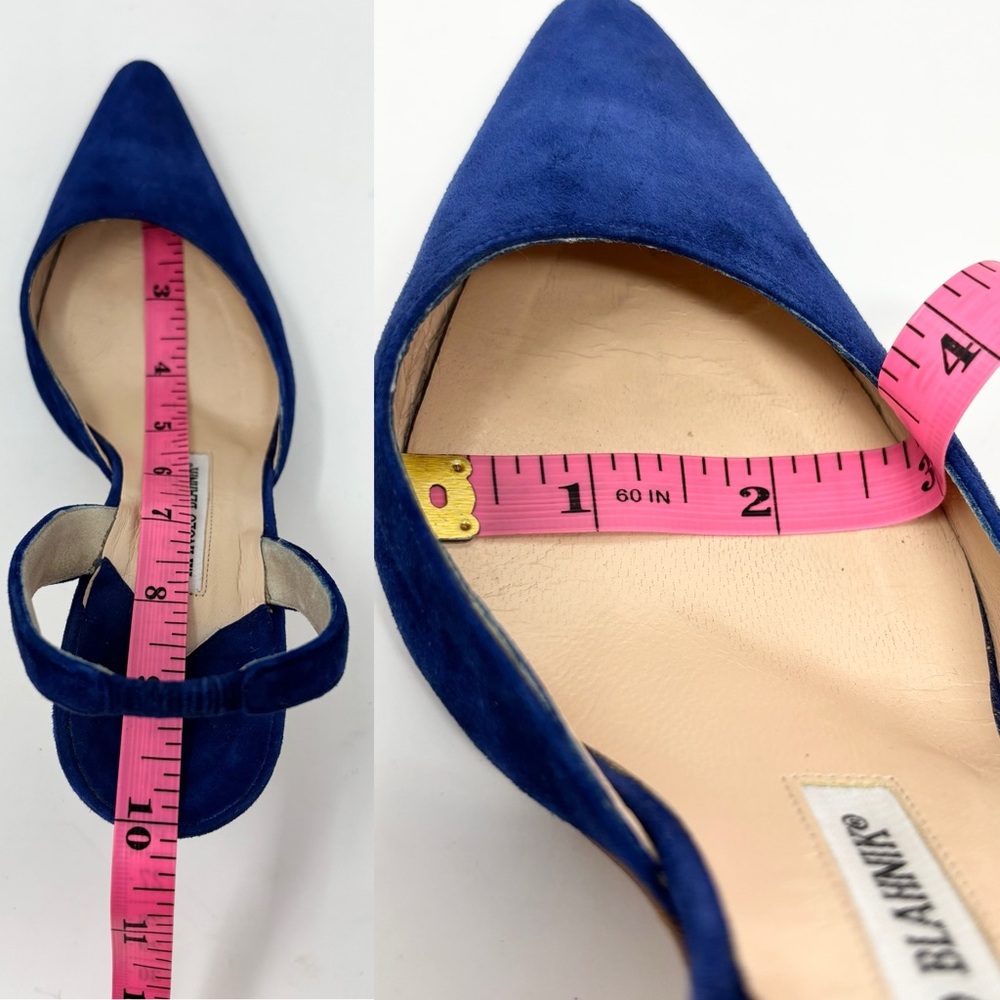 Manolo Blahnik Navy Blue Slingback Pointed-Toe Heels - Picture 16 of 16